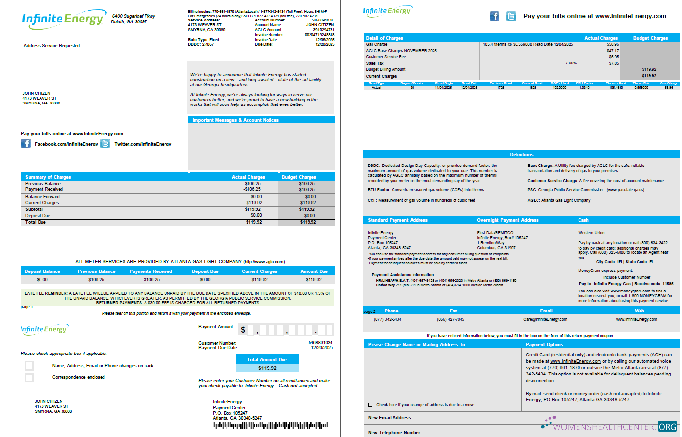 download USA Infinite Energy utility bill template in Word and PDF formats. 2 pages PDF template